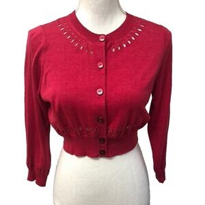 Marc Jacobs Cardigan Sweater Jumper Womens Medium Red Cropped Wool Silk Dainty